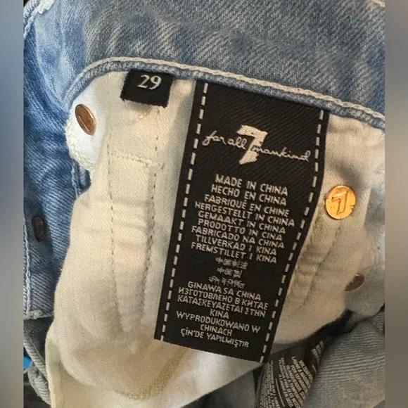 7 For All Mankind Blue and Cream Straight Leg Jeans - Picture 4 of 6